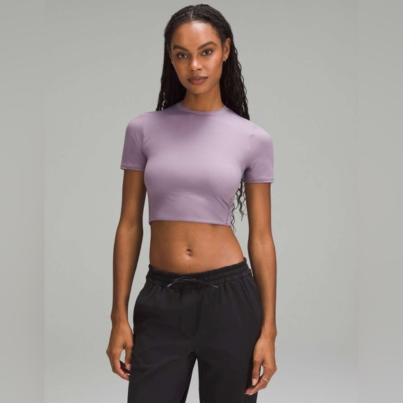 Lululemon Wundermost Ultra-Soft Nulu Crewneck Cropped T-Shirt Purple Ash Sz S - Picture 1 of 5